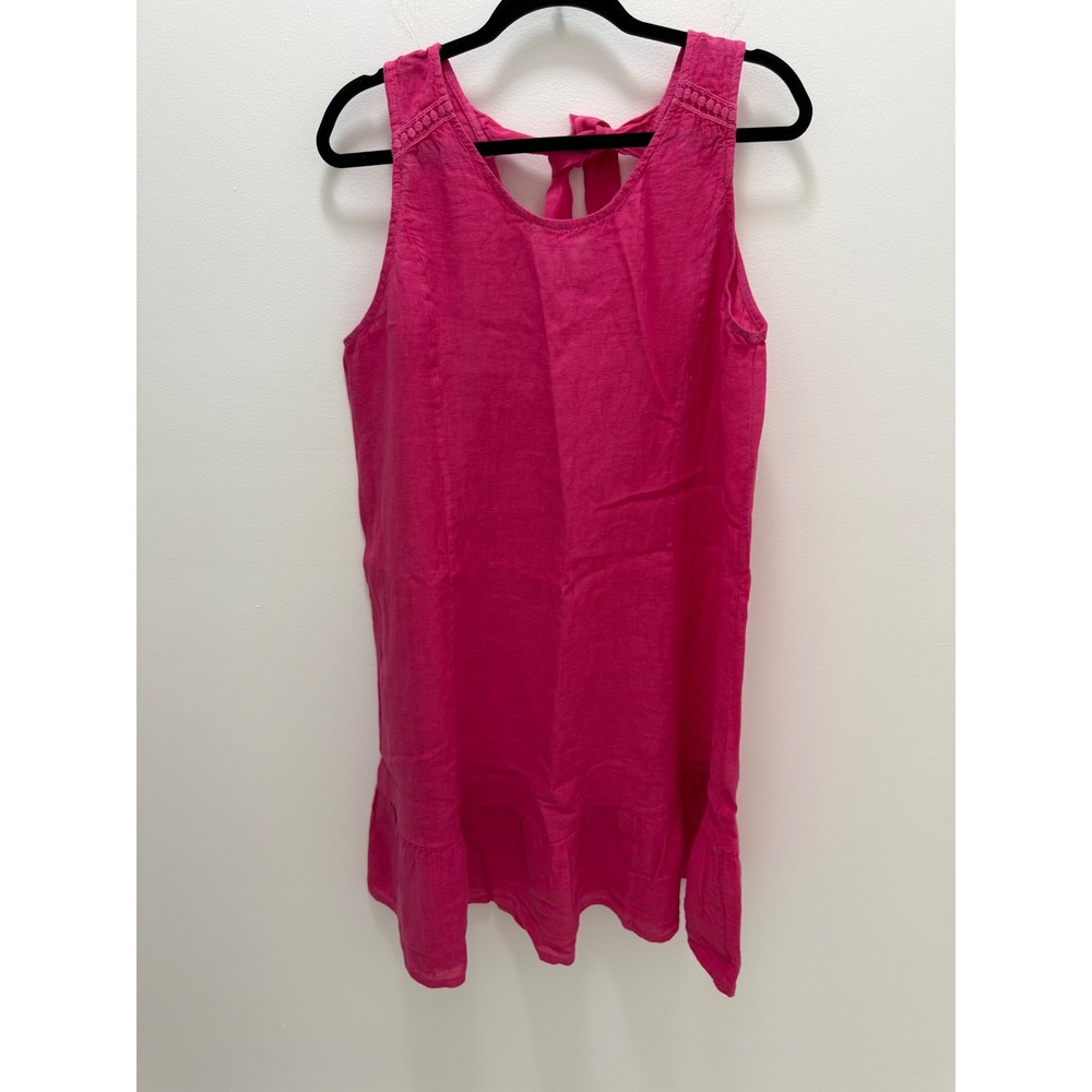 Terzo Millennio Italy Pink Linen Tie Back Ruffle Hem Sleeveless Dress XL